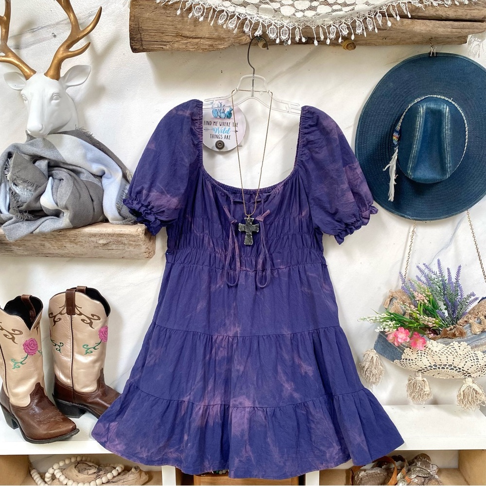Artisan Aurora Tie Dye Purple Babydoll Dress - Picture 2 of 15
